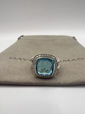 David Yurman Sterling Silver Albion Ring 11mm with Blue Topaz and Diamonds Sz 8