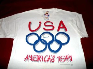 MUHAMMAD ALI 1996 U.S.A. OLYMPIC AUTOGRAPHED TEAM USA RED, WHITE AND BLUE SHIRT - Picture 1 of 6