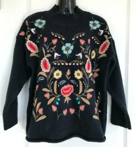 Cliche Embroidered Mock Neck Navy Blue Pullover Sweater Lg Flower Embroidery - Imagen 1 de 6