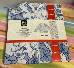 NUEVO Member’s Mark Mujer Pijama Conjunto 2 Piezas Azul Blanco Manga Larga Pantalones XS - Imagen 1 de 4