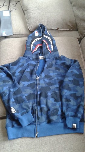 A BATHING APE (BAPE) FELPA CON CAPPUCCIO DA UOMO BAPE MIMETICA TAGLIA M COLORE BLU