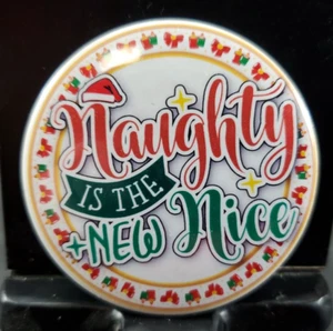 2¼" Pinback Pin Funny Humor Christmas Theme NAUGHTY IS THE NEW NICE * FREE SHIP! - Picture 1 of 2