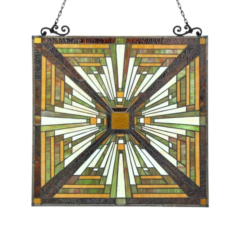 25.6" Tiffany style stained glass Amber mission Hanging Window Panel Cover