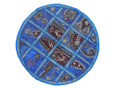 Blue Oversized 26in Living Room Floor Pillow Chic Ethnic Décor Cushion Cover - Image 1 of 4