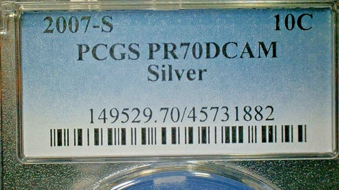 4th of JULY SALE EXTENDS--U.S. UNC. 2007-S PCGS PR70DCAM SILVER DIME-KM#195b Cover