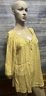 One World Live & Let Live Top Blouse Medium Yellow Beaded Ruffled 3/4 Sleeves