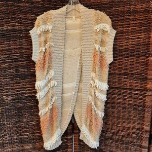 Anthropologie maglione falena XS panna quinta frange cottagecore cardigan costiero - Foto 1 di 7