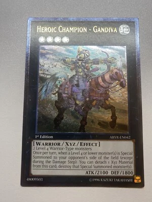 Yugioh Heroic Champion - Gandiva 1st Edition Ultimate Rare ABYR-EN042 LP - Image 1 of 4