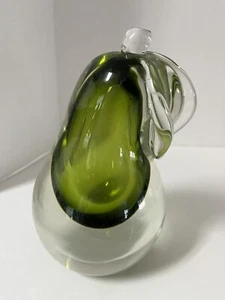 Vintage Murano Glass Alfredo Sommerso Encased Green Pear Paper Weight Or Bookend - Picture 1 of 9