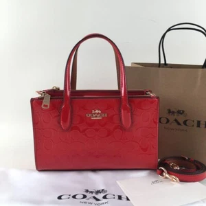 Borsa Coach Nina piccola tote bag firmata vernice pelle rossa CV400 outlet nuova - Foto 1 di 11