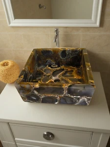 Agate Stone Square Vessel Sink Agate Pink Quartz Sink Bowl Interior Decor - Picture 1 of 3