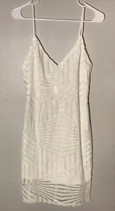 Charlotte Russe Y2K Dress Sequin Iridescent White Tank Bodycon Mini Medium M - Picture 1 of 15