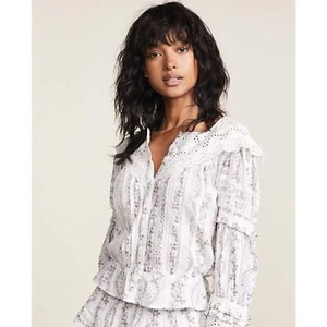 LoveShackFancy Alaine Top sz XS Floral Victorian Blouse White Purple Eyelet Yoke - Picture 1 of 10