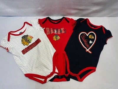 NHL Chicago Blackhawks Baby Girls One-Piece Bodysuit 3pk Set 18 Months - Image 1 of 4