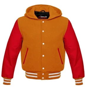 Sudadera con capucha universitaria de béisbol de lana para hombre mangas de cuero de vaca genuino - Imagen 1 de 3