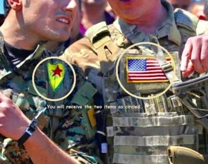 KURDS کورد PESHMERGA VOLUNTEER FORGING FIGHTER velkrö 2-INSIGNIA: US Flag + YPG - Picture 1 of 12