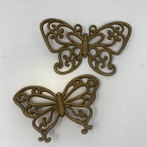 Vintage Butterfly Syroco Homco 1970’s Hanging Wall Decor Art Brown Set of 2 - Picture 1 of 9