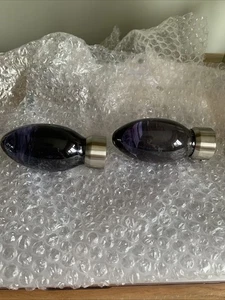 Pair Neo Curtain Pole Smoked Glass Stainless Steel Finials For 28mm Pole - Picture 1 of 4