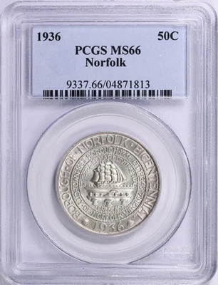 1936 Norfolk, Virginia, Bicentennial Half Dollar PCGS MS-66 -Super Clean-Silver - Image 1 of 3