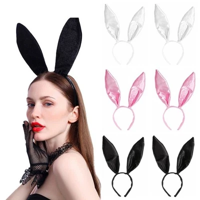 Silk Satins Big Bunny Ears Headband Sweet Party Photo Props  Party Headdress - Image 1 of 4