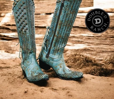 Double D Ranch - Stars and Stripes 靴子 - 9.5 - 女士 - 绿松石  — 第 1/4 张图片