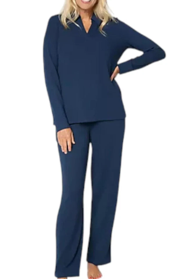Conjunto de salón de costilla suave azul Cuddl Duds para mujer Foto 1 de 1