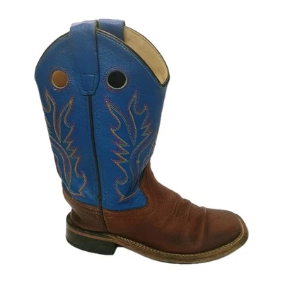 Botas de Vaquero Old West Niños Cuero Azul Puntera Cuadrada Dos Tonos Agujeros para los Dedos 13.0 D Foto 1 de 4