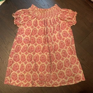 PINK Floral Pink Beige Smock Neck Puff Sleeve Dress Size S Small 4-5 - Picture 1 of 6