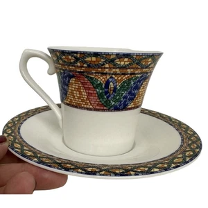 MIKASA Ultima + Sao Paulo Kaffee-/Teetasse & Untertassen Mosaik Buntglas Floral - Bild 1 von 3