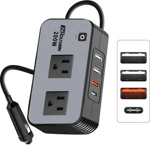 200W Car Power Inverter, 12V DC to 110V AC Car Converter, Fast Car Charger Adapt - Picture 1 of 8