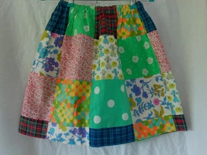 Vtg 1960s CoLOrfUl HiPpy BoHO MOd Short MINI CraZy Patchwork Elastic Waist Skirt - Picture 1 of 17
