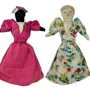 ANTICA BAMBOLA TOPSY TURVEY 16", PANNO BIANCO E NERO DONNA, FATTA A MANO - Foto 1 di 9