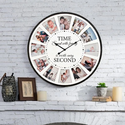 Large Wall Clock with Picture Frames Collage, Vintage Rustic Clock Wall Decor... - Image 1 of 4