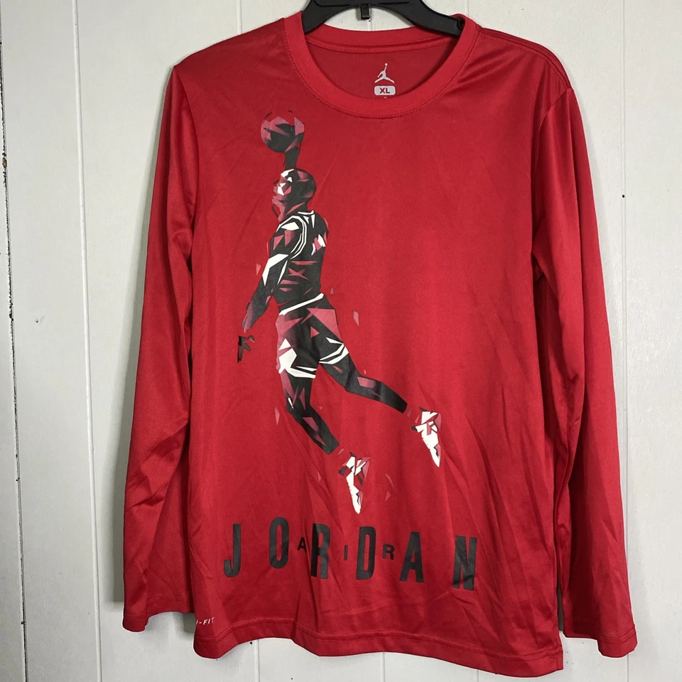 Air Jordan Youth Xl Long Sleeve Dri Fit Shirt Red Basketball Y2K 13-15 Years - Image 1 of 4