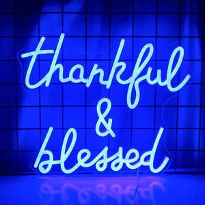 Thankful and Blessed Neon Sign Thanksgiving Led Sign Blessed Neon Lights Blue Li - Picture 1 of 7