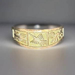 Nazca Lines Peru Ring Monkey Hummingbird Spider 18KYG Sterling Silver 950 Size 6 - Picture 1 of 10
