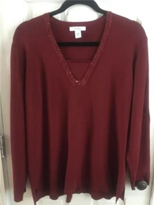 WOMEN'S  SZ 14 / 16 beaded TOP SHIRT BLOUSE PULL OVER Burgundy  DRESS BARN - Picture 1 of 6