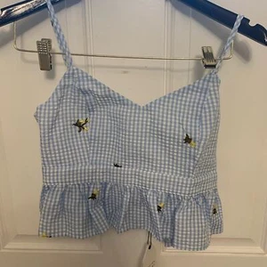 English Factory Blue and White Gingham Crop Top with Embroidery Size S NWT - Picture 1 of 6