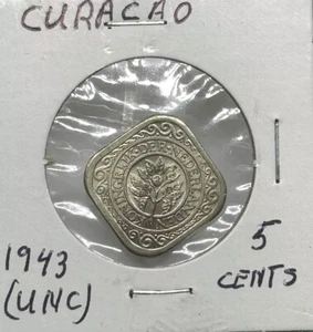1943 Netherlands Curacao 5 Cents Nickel Foreign Coin - Picture 1 of 2