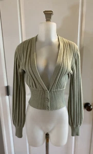 Aritzia Wilfred Plunge Front Cardigan SMALL Sage Green Wool Blend Ribbed Knit - Imagen 1 de 17