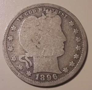 1896 Barber Quarter Philadelphia Mint 90% Silver US Coin 25c (#56c-5429/471) - Picture 1 of 2