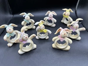 White Ceramic EASTER BUNNY RABBIT Napkin Rings (set of 8) - Picture 1 of 8