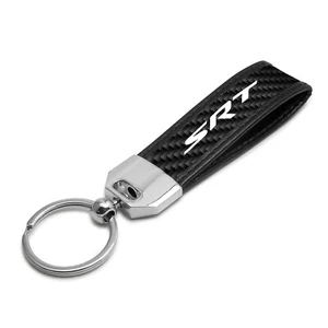 SRT Logo Real Carbon Fiber Leather Key Chain with Black Stitching for Dodge Jeep - Picture 1 of 4