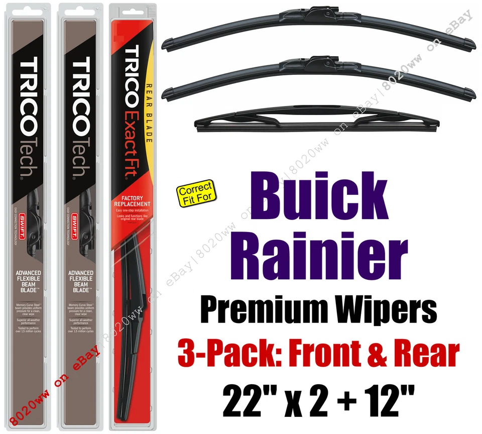 Стеклоочистители упаковка 3 шт. премиум передние задние - подходят для Buick Rainier 2006-2007 годов выпуска - 19220x2/12E - Изображение 1 из 1