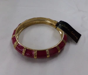 Signed Cookie Lee Gold Tone Fuscia Enameled Hinged Bangle Bracelet NEW with Tags - Picture 1 of 4