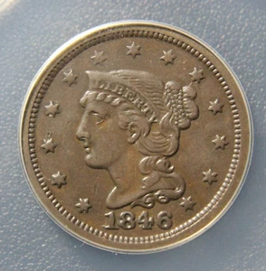 1846/1846 Braided Hair Large Cent, AU-50, N-4 - Picture 1 of 4