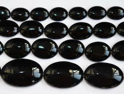 AAA Oval Smooth Natural Onyx Black Agate Gemstone Beads 15" High Quality - Image 1 of 2
