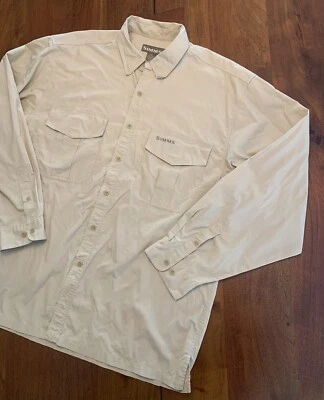 SIMMS Fly Fishing Transit Shirt Mens XL Performance L/S Beige Vintage Hong Kong - Image 1 of 4
