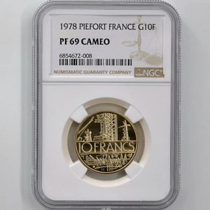 1978 France 10 Francs Piedfort Gold Proof Coin NGC PF 69 CAMEO - Picture 1 of 4