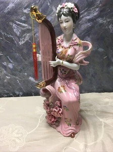 Chinese Porcelain Figurine Shi Wan Lady Playing Harp Hand-Painted 18" High#ps - Picture 1 of 14